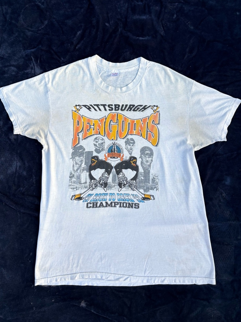 Vintage Pittsburgh Penguins 91-92 Back To Back Stanley Cup Champions T-Shirt
